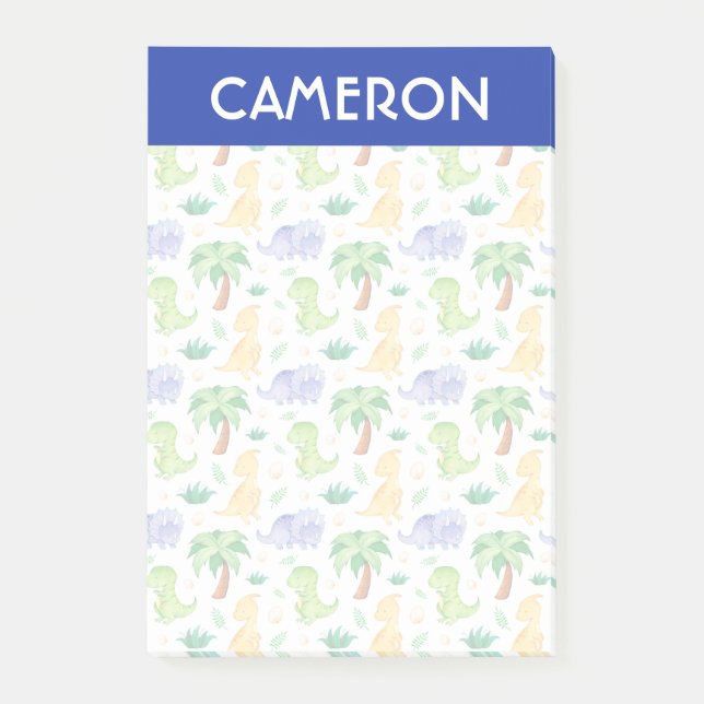 Cute Neon Watercolor Dinosaur Pattern Post-it Notes (Front)