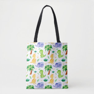 Cute Neon Watercolor Dinosaur Pattern Tote Bag