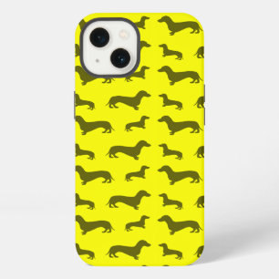 Cute neon yellow dachshund pattern iPhone 13 case