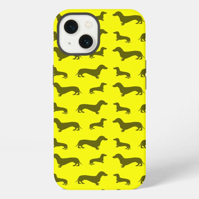 Cute neon yellow doxie pattern iPhone case (Back)
