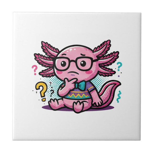 Cute Nerd Axolotl I Axolotl Questions Marks Meme Tile (Front)