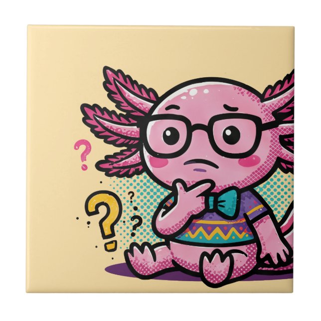 Cute Nerd Axolotl I Axolotl Questions Marks Meme Tile (Front)
