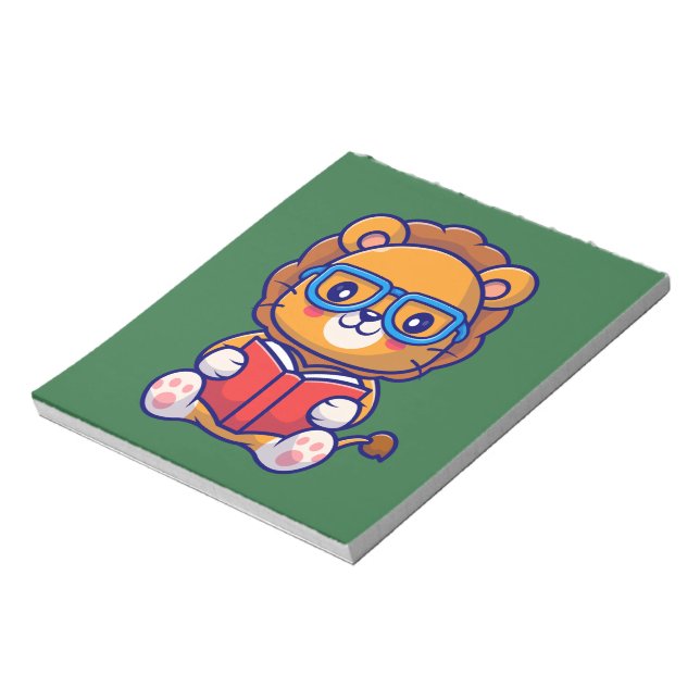 Cute Nerd Lion Reading a Book Notepad (Rotated)
