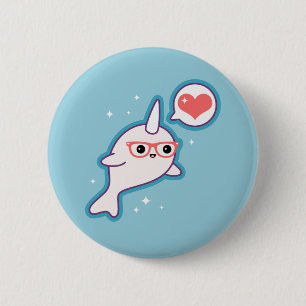 Cute Nerd Narwhal 2 Inch Round Button