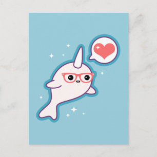 Cute Nerd Narwhal Postcard