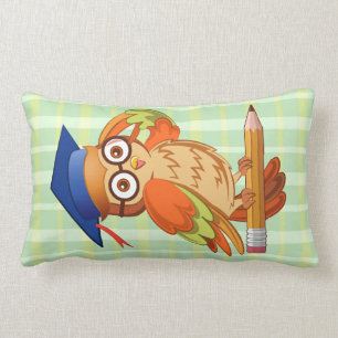 Cute nerd owl on top of a pencil lumbar pillow