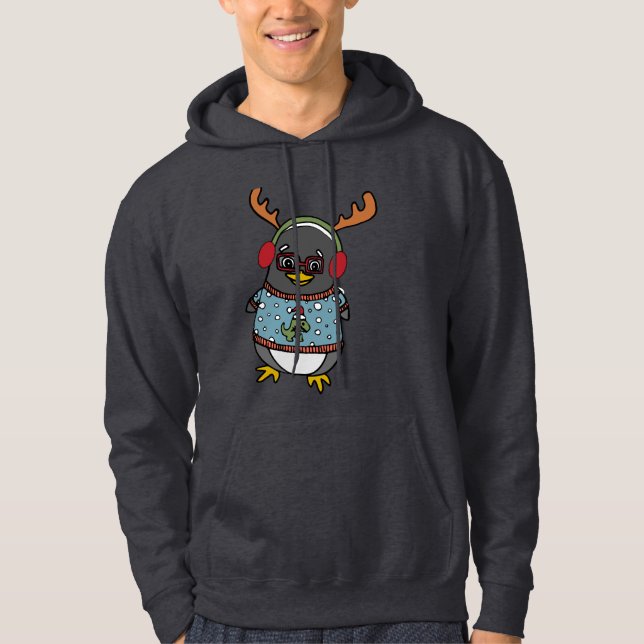 Cute Nerd Penguin Graphic | Ugly Christmas Holiday Hoodie (Front)