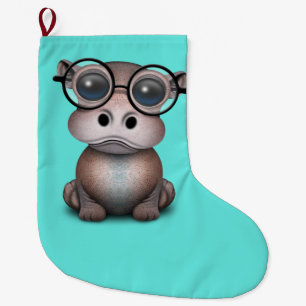 Cute Nerdy Baby Hippo Wearing Glasses Large Christmas Stocking