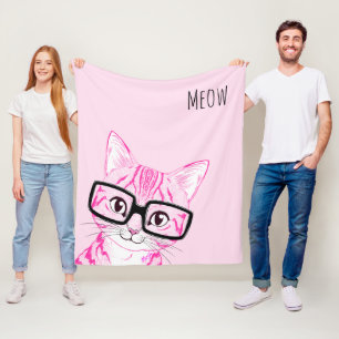 Cute Nerdy Cat Buttery Soft Fleece Blanket MEDIUM