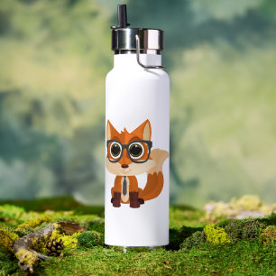 Cute Nerdy Fox Kawaii Cartoon Insulated Hydration  Water Bottle