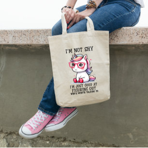 Cute Nerdy Unicorn Tote Bag: Shy and Adorable
