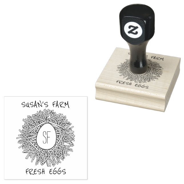 Cute Nest & Egg Personalized Initials Farm Rubber Stamp (Stamped)