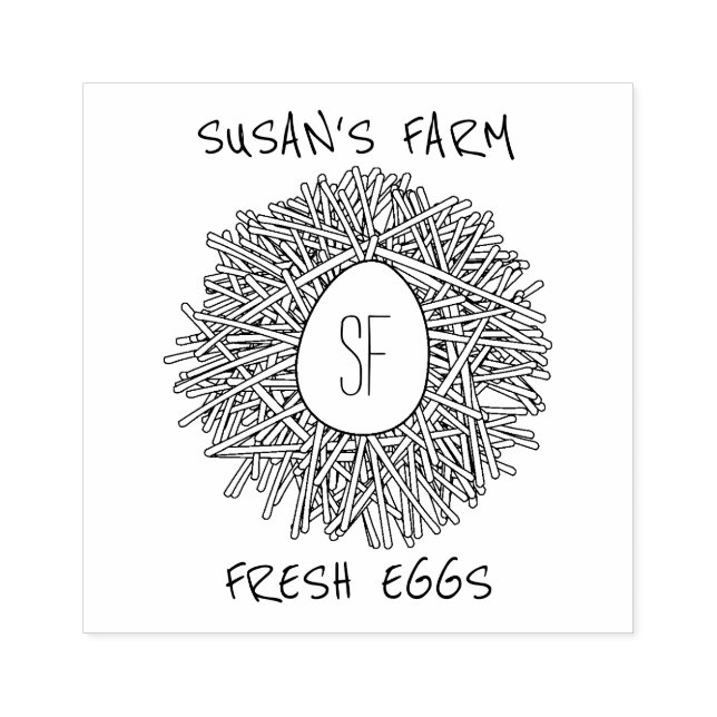 Cute Nest & Egg Personalized Initials Farm Rubber Stamp (Imprint)