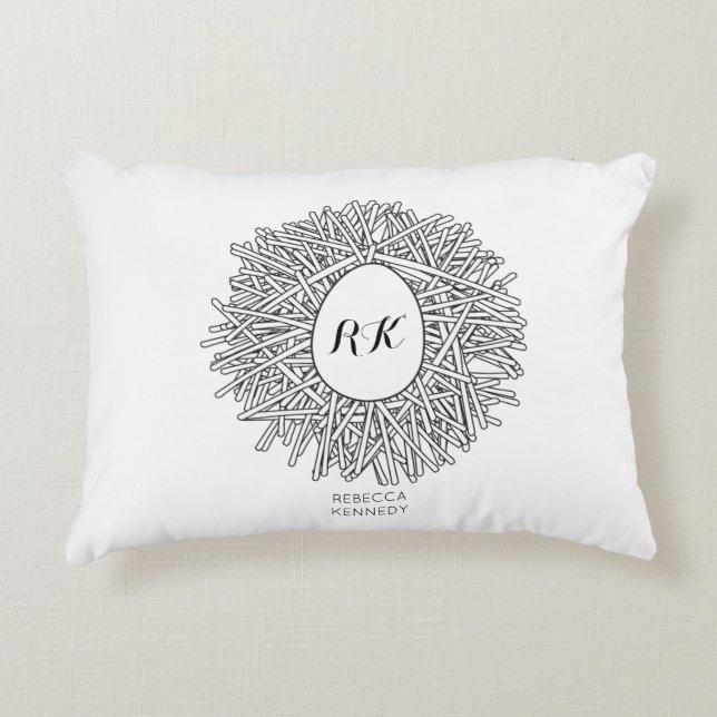 Cute Nest & Egg - Personalized Initials & Name Accent Pillow (Front)