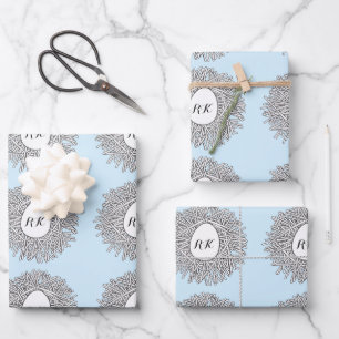 Cute Nest & Egg Personalized Initials & Name Blue Wrapping Paper Sheet