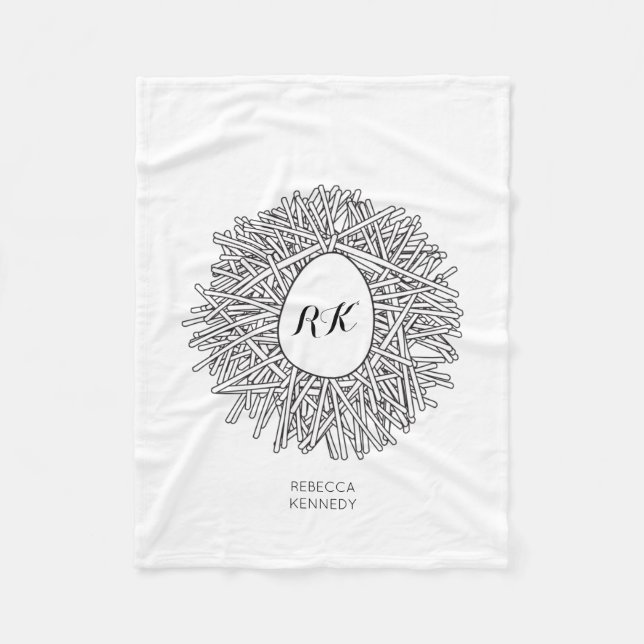 Cute Nest & Egg - Personalized Initials & Name Fleece Blanket (Front)