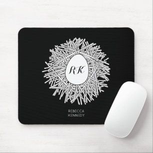 Cute Nest & Egg - Personalized Initials & Name Mouse Pad