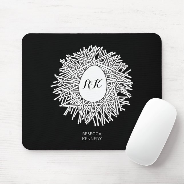 Cute Nest & Egg - Personalized Initials & Name Mouse Pad (With Mouse)