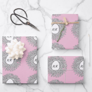 Cute Nest & Egg Personalized Initials & Name Pink Wrapping Paper Sheet