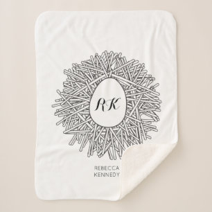 Cute Nest & Egg - Personalized Initials & Name Sherpa Blanket