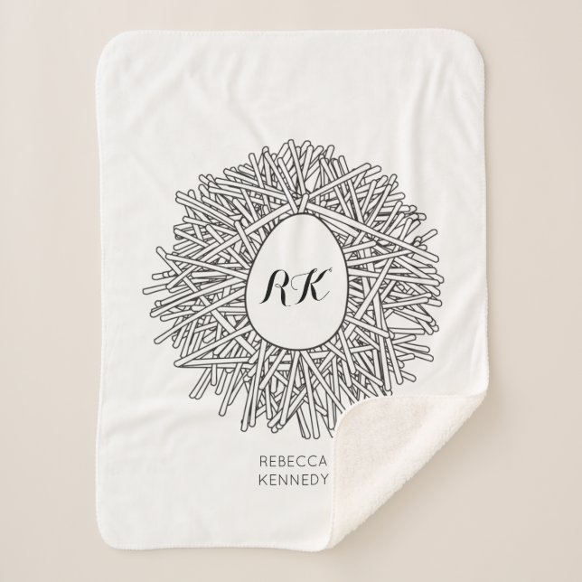 Cute Nest & Egg - Personalized Initials & Name Sherpa Blanket (Front)