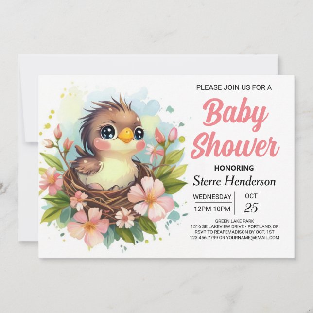 Cute Nest Elegant Bird Baby Shower Invitation (Front)