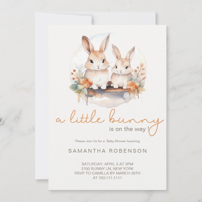 Cute Neutral Baby Mum Bunny Floral  Baby Shower Invitation (Front)