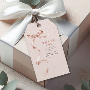 Cute Neutral Bow Ribbon Girl Baby Shower Gift Tags