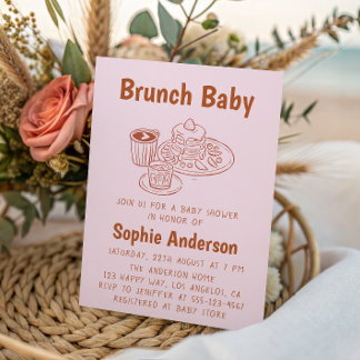 Cute Neutral Coffee & Pancakes Brunch Baby Shower Invitation