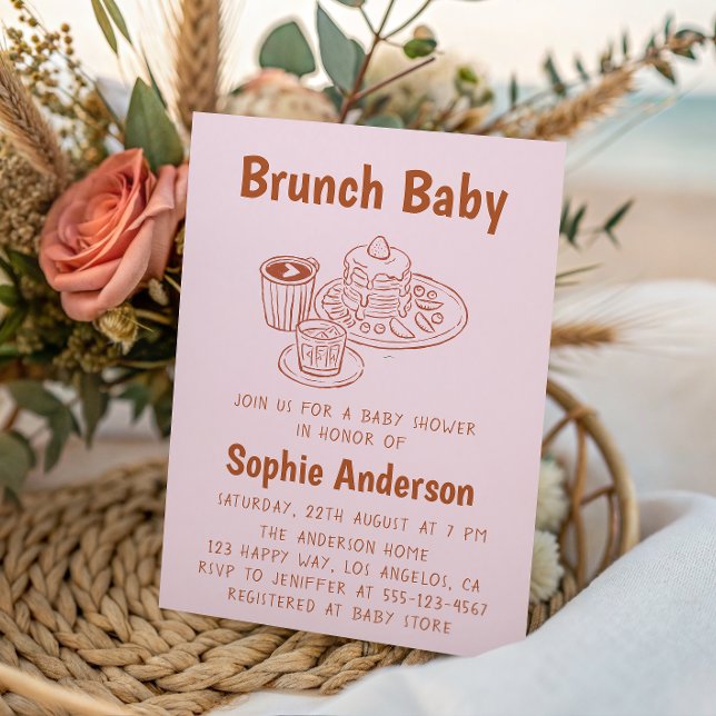 Cute Neutral Coffee & Pancakes Brunch Baby Shower Invitation (Creator Uploaded)