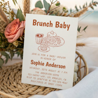 Cute Neutral Coffee & Pancakes Brunch Baby Shower Invitation