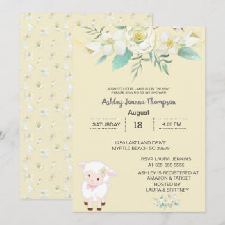 Cute  Neutral Floral Lamb  Baby Shower Invitation