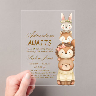 Cute Neutral Forest Animals Baby Shower Invitation