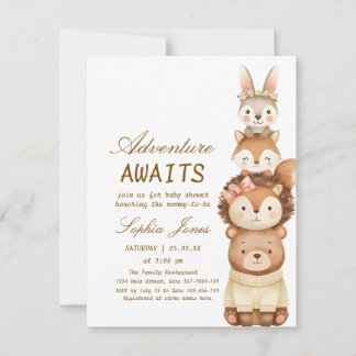 Cute Neutral Forest Animals Baby Shower Invitation