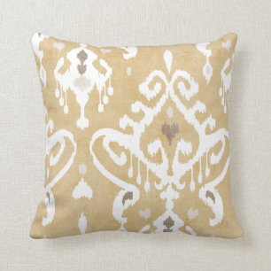 Cute neutral gold beige ikat tribal patterns throw pillow