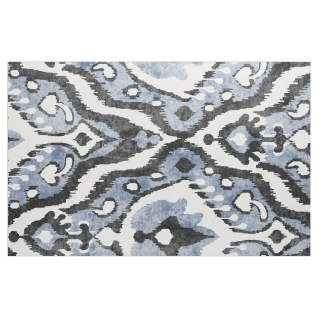 Cute neutral grey blue white ikat tribal patterns fabric (Fat Quarter)