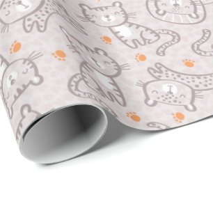 Cute neutral Jungle Animals with orange footprints Wrapping Paper