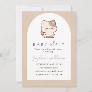 Cute Neutral Kitten Baby Shower Invitation