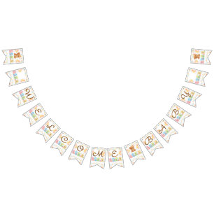 Cute Neutral Pastel Baby Bears Welcome Baby Shower Bunting Flags