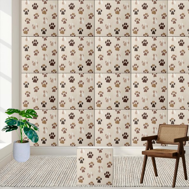 Cute Neutral Paw Print Tile (Cute Neutral Paw Print Tile)