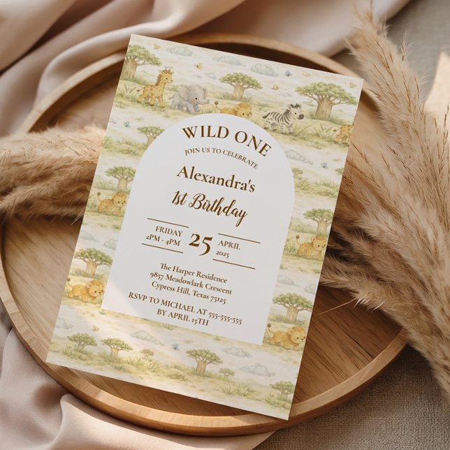 Cute Neutral Safari Animals First Birthday Invitation (Creator Uploaded)