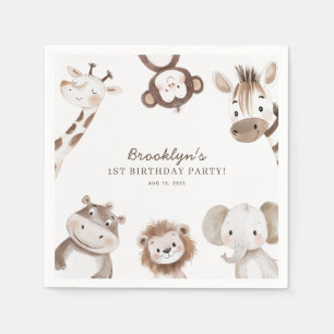 Cute Neutral Safari Jungle Birthday Party Kids Napkin