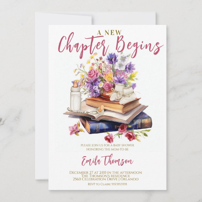 Cute New Chapter Begins Baby shower Invitation (Front)