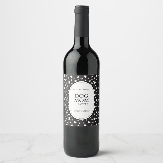 Cute New Dog Mom Gift Mini Paws Wine Label (Front)