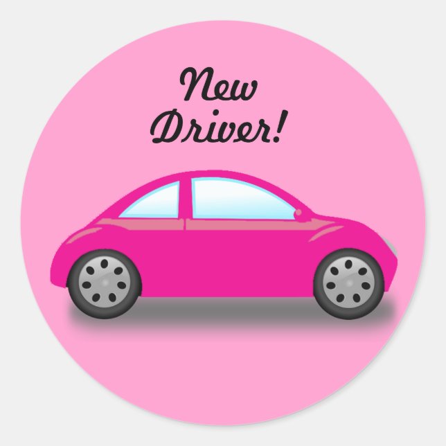 Cute New Driver Pink Car Sticker (Front)