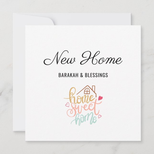 Cute New Home Barakah & Blessings Islamic Card (Front)