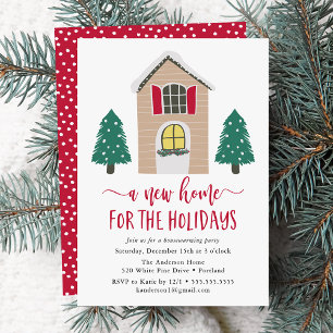 Cute New Home For The Holidays Red Housewarming Invitation