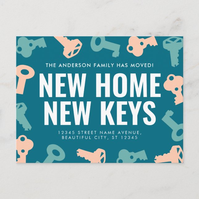 Cute New Home Keys We've Moved Moving Announcement Postcard (Front)