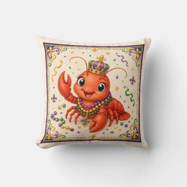 Cute New Orleans Crawfish Throw Pillow (Front)