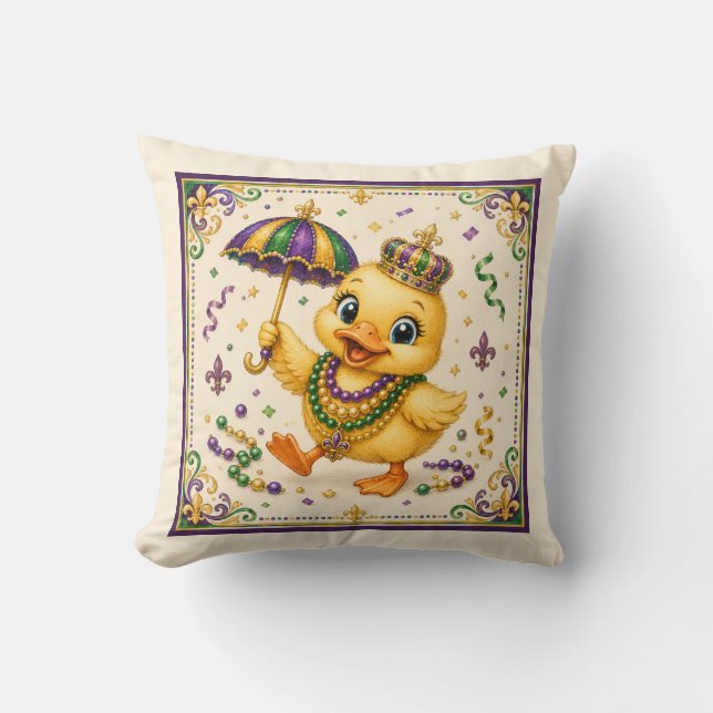 Cute New Orleans Duckling Throw Pillow (Front)